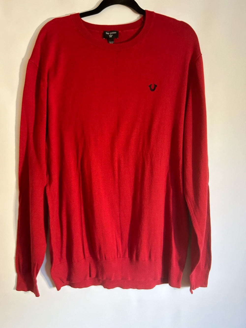 TRUE RELIGION CREWNECK SWEATER KNIT PULLOVER EMBROIDERED BLACK HORSE SHOE LOGO